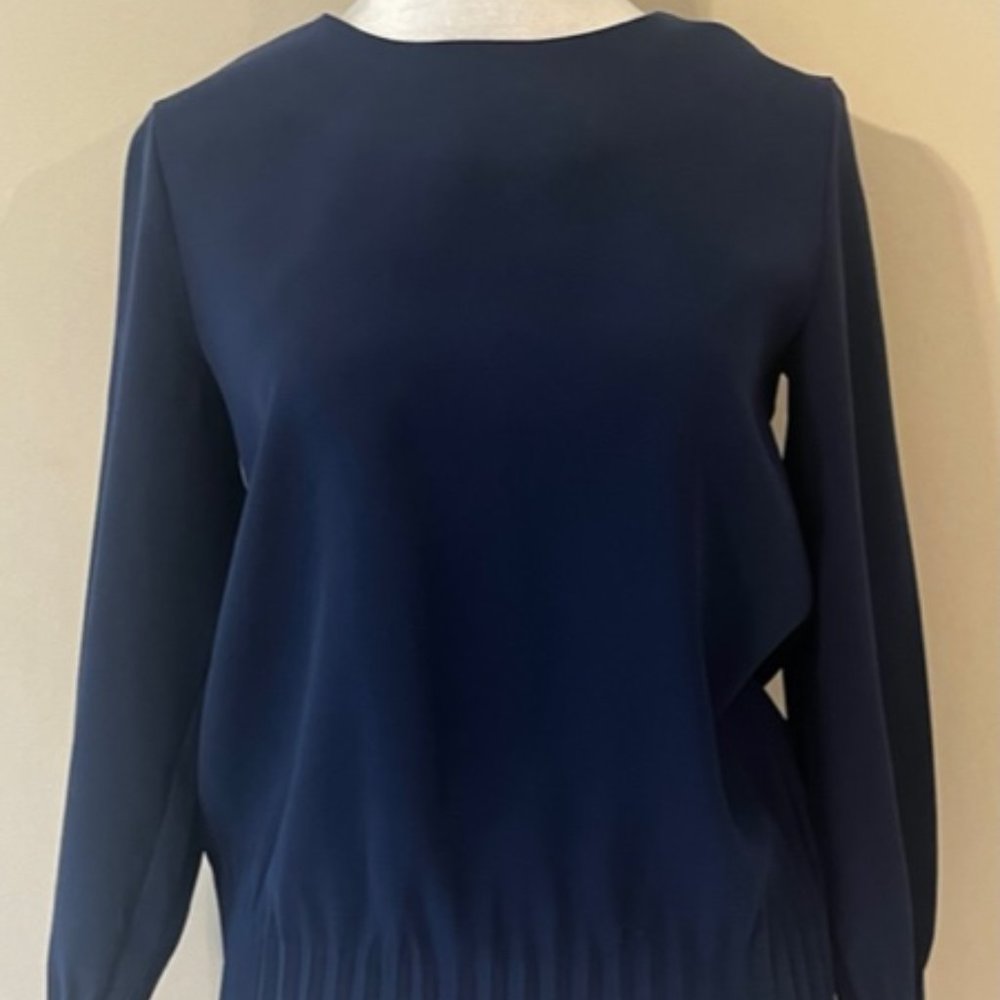 COS Navy Long Sleeve Top with Ribbed Detailing